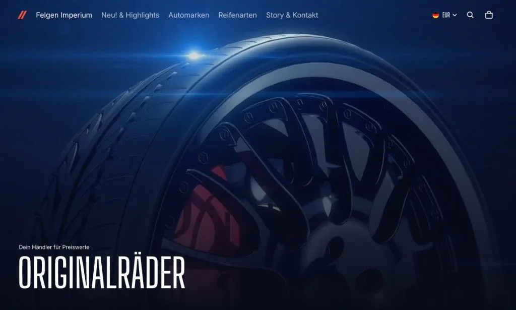 Website Felgenhandel und Automotive: Screenshot Felgen Imperium