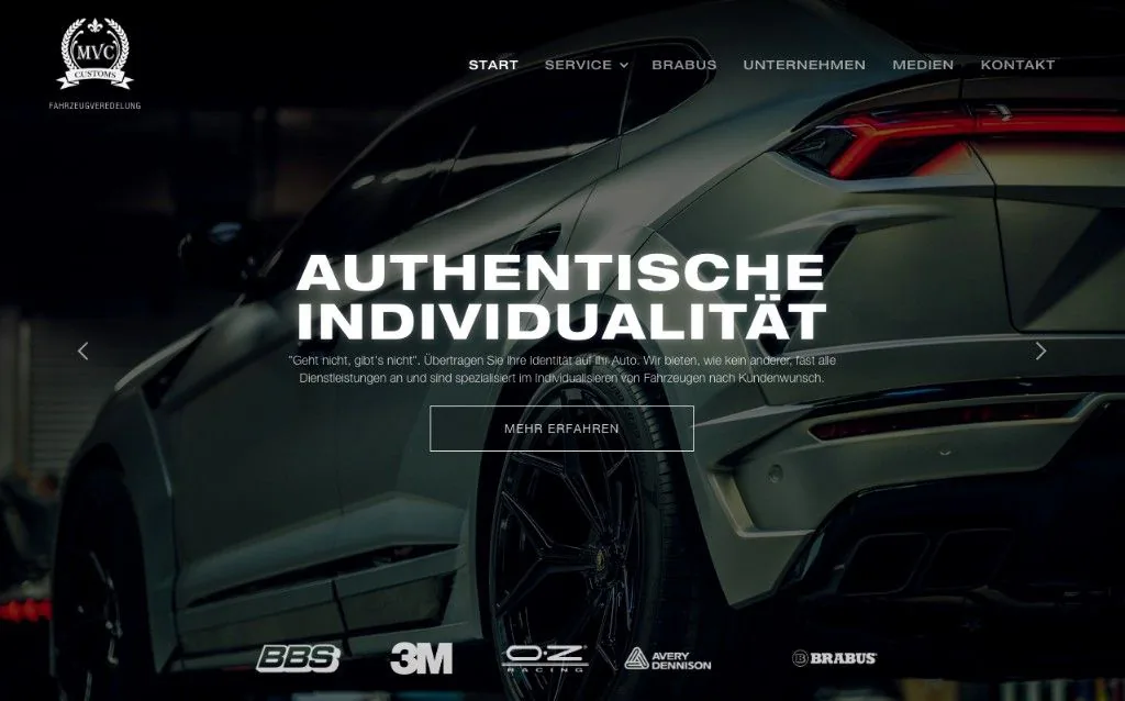 Tuning und Fahrzeugumbau Website: Screenshot MVC Customs